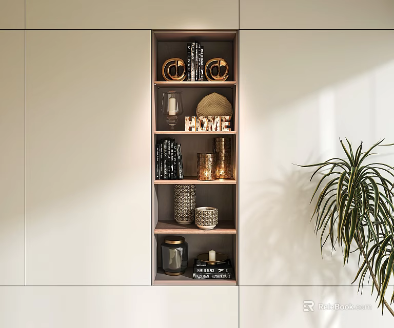 Modern Built in Decorative Cabinet with Shelves Home Letter and Decor Items 3d model 