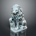 Lion Statue Sitting With Detailed Mane On Square Base Shiny Surface 3d model