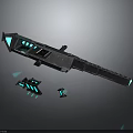 Futuristic Tech Inspired Blade Featuring Blue Luminous Details And Detachable Components