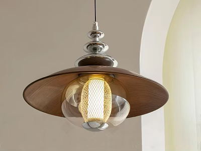 Modern Wooden Shade Pendant Light With Glass Globe Metal Top And Warm Yellow Light 3d model