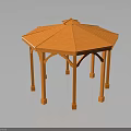 Octagonal Wooden Gazebo Structure With Spire Roof And Supportive Pillars