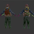 Front And Back Views Of Military Characters In Camouflage Uniforms With Tactical Gear And Weapons