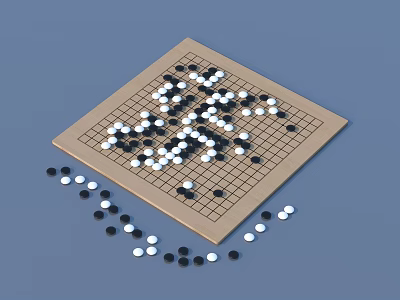Traditional Go Game Board With Black And White Stones For Strategic Play Entertainment 3d model