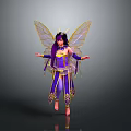 Fantasy Fairy Character With Purple Costume Golden Wings And Outstretched Arms
