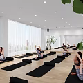 Modern Gym Reception Lounge With Comfortable Seating Green Plants And City View