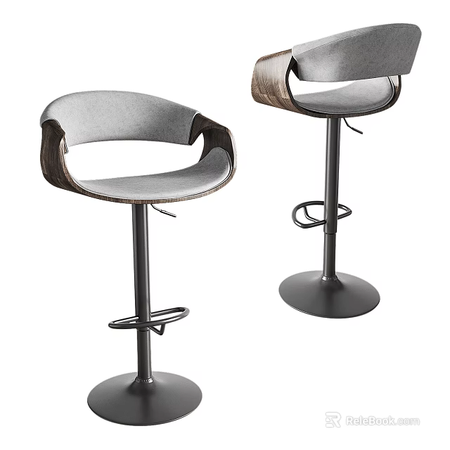 Modern Sleek Bar Stools With Upholstered Seats Wooden Armrests And Metal Base 3d model 