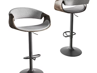 Modern Sleek Bar Stools With Upholstered Seats Wooden Armrests And Metal Base 3d model