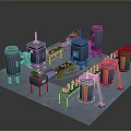 Industrial Production System Layout With Large Tanks Conveyor Belts And Pipes
