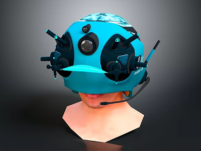 High Tech Blue Headset With Integrated Camera Sensors And Communication Components 3d model