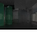 Modern Clothing Store Interior Design With Transparent Display Cases Blue Green Partitions And Hanging Clothes