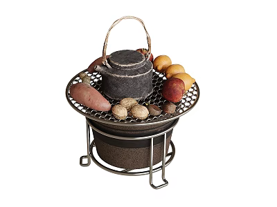 Traditional Tea Brewing Utensils With Metal Mesh Container Handle Black Pot And Stand 3d model