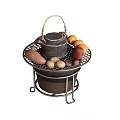 Traditional Tea Brewing Utensils With Metal Mesh Container Handle Black Pot And Stand