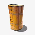 Yellow Industrial Radioactive Waste Container with Warning Signs and Skull Symbol
