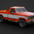 Vintage Orange and White Truck With Rustelle Graffiti Design And Large Off-Road Tires