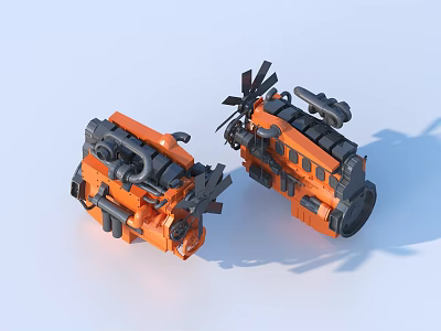 Heavy Duty Orange Industrial Mechanical Equipment With Black Fan And Pipe Parts 3d model