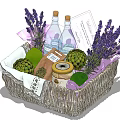 Decorative Ornament Set with Wicker Basket Lavender Artichoke Bottles Jar and Lemon Slices