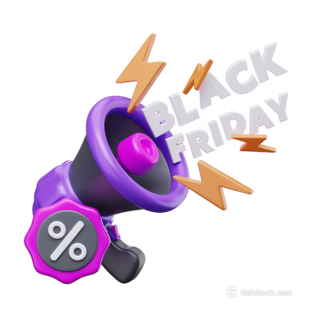 Black Friday Mobile Phones Digital Products Megaphone Promotion With Big Percentage Discount And Flash Deals 3d model 