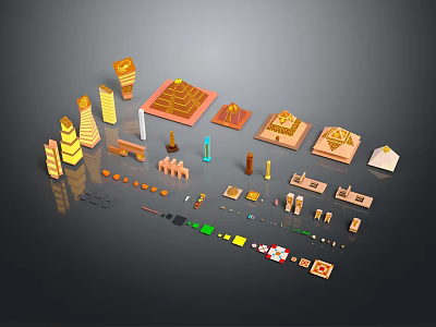 3D Model Egyptian Architecture Collection With Pyramids Obelisks Temples And Various Building Elements 3d model