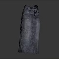 Mid Length Straight Blue Denim Skirt With Front Seam And Classic Pockets