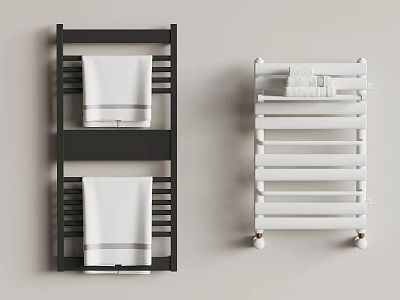 Modern Black And White Towel Racks With Hanging White Towels 3d model