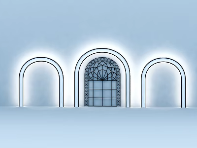 Arched Background Wall Design With Illuminated Lights And Decorative Patterned Window 3d model