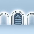 Arched Background Wall Design With Illuminated Lights And Decorative Patterned Window