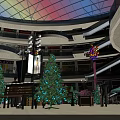 Spacious Mall Interior With Colorful Dome Christmas Decorations Multi Level Stores Benches And Pedestrians