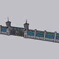 Futuristic Building Exterior Featuring Twin Towers Observation Windows Central Gate Gray Blue Green Accent Lines
