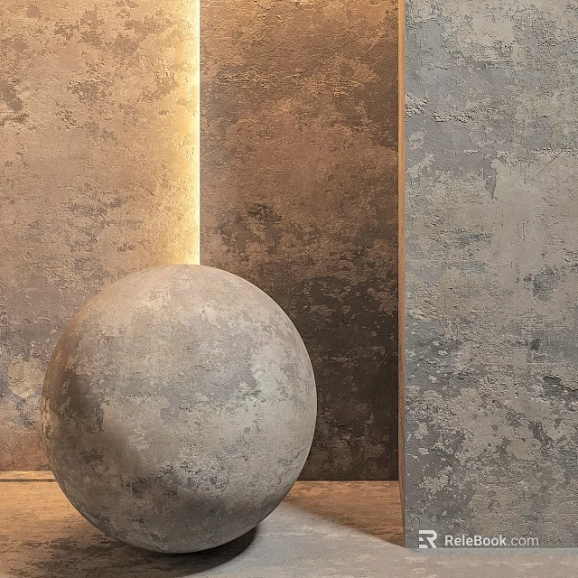Concrete Sphere Component Against Textured Wall In Modern Interior Design 3d model 