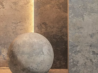 Concrete Sphere Component Against Textured Wall In Modern Interior Design 3d model