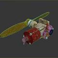 Vintage Mechanical Device With Wooden Propeller And Red Metal Components