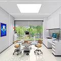 Modern Dental Clinic Interior With Treatment Chairs Medical Equipment White Cabinets And Window Greenery