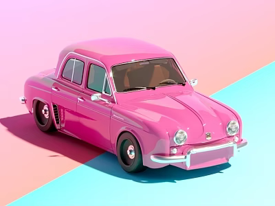 Pink Vintage Car With Shiny Exterior On Pink And Blue Gradient Background 3d model