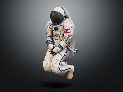 Man In White Spacesuit With Red White Blue Patches Floating Against Dark Background 3d model