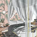 Modern Luxurious Hotel Room With Pink Walls Chandelier And Black White Photo Wall