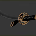 Traditional Samurai Sword With Sharp Blade Brown Scabbard Golden Handle And Decorative White Dots