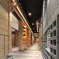Classic Restaurant Interior Design With Stone Walls Wooden Elements And Bookshelves