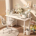 Modern White Desk Interior With Table Lamp Stationery Flower Vase And Storage Shelf