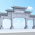 Traditional Chinese Paifang Architecture With Carved Decorations And Multi tiered Roofs Against Blue Sky