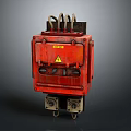 Red Electrical Control Box with Top Cables and Warning Sign Industrial Equipment 3d model