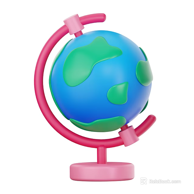 Decorative Ornament Set with Cute Pink Stand Globe Blue Green Earth for Home Desktop Decoration 3d model 