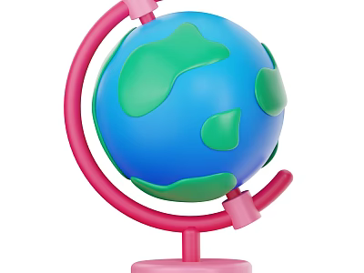Decorative Ornament Set with Cute Pink Stand Globe Blue Green Earth for Home Desktop Decoration 3d model