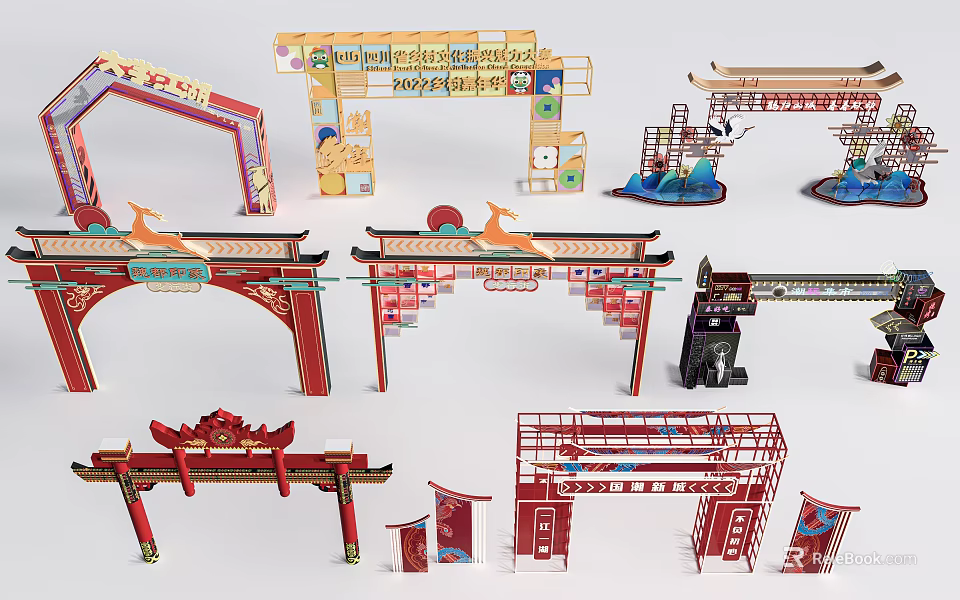 Traditional Chinese Archway Designs With Various Decorative Elements And Architectural Styles 3d model