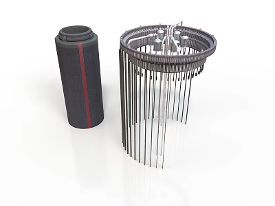 Industrial Equipment Including Cylindrical Device With Red Stripe And Circular Structure With Metal Strips 3d model