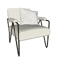 Modern Beige Fabric Accent Chair With Black Metal Frame And Geometric Pillow
