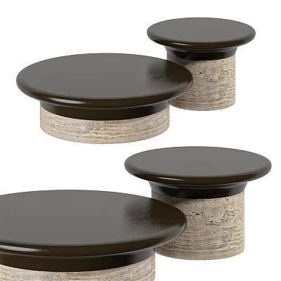 Sleek Modern Coffee Table With Dark Round Top And Textured Wooden Base Design 3d model