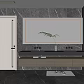 Modern Bathroom Interior With Marble Wall Backlit Mirror Double Vanity Wooden Cabinet And Green Plant
