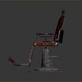 Red Vintage Leather Barber Chair With Metal Base And Footrest