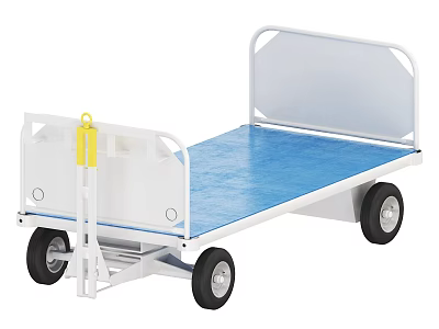 Sturdy Utility Cart With White Frame Blue Platform Black Wheels And Yellow Hook 3d model
