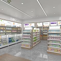 Specialty Store Interior With Green Tree Shelves And Products Display Area